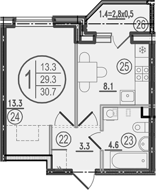 Планировка 29.3 м²