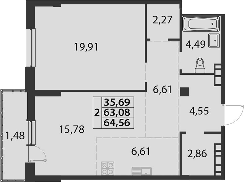 Планировка 63.08 м²
