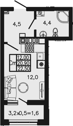 Планировка 20.9 м²