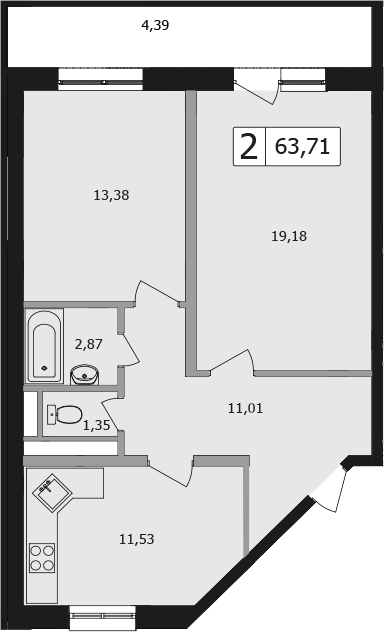 Продается 2-комн. квартира, 59.32 м²