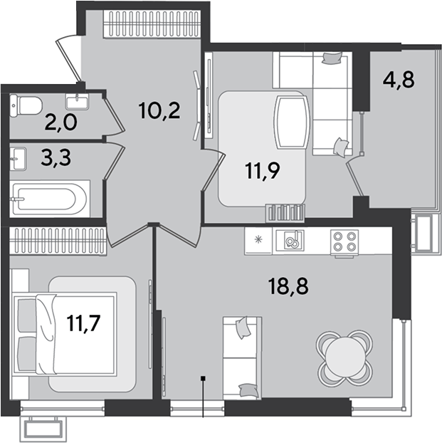 Продается 3-комн. квартира, 57.9 м²