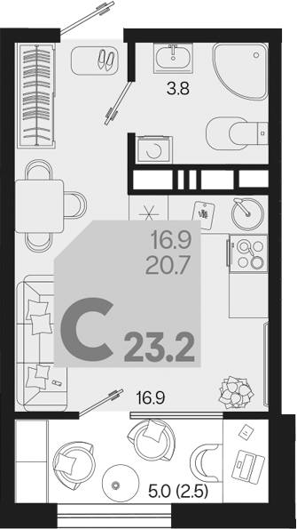 Планировка 20.7 м²
