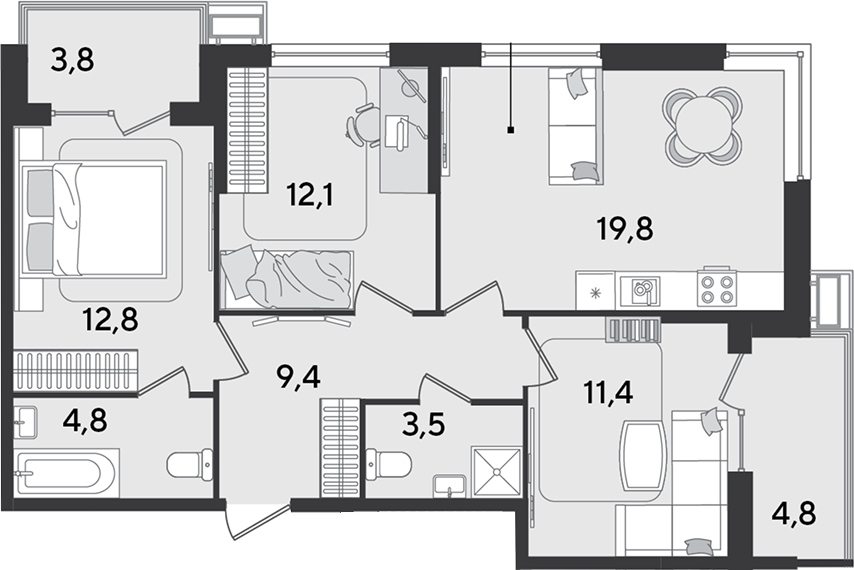Продается 4-комн. квартира, 73.8 м²