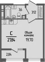 Студия, 26.42 м²