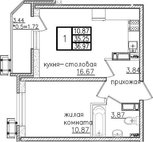 Планировка 35.25 м²