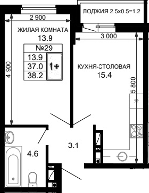 Планировка 37.3 м²