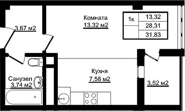Планировка 28.31 м²