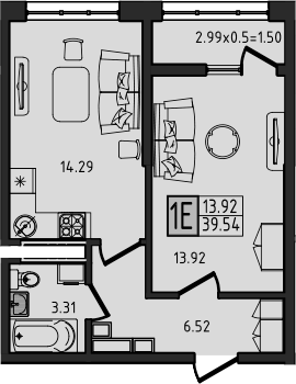 Планировка 38.04 м²
