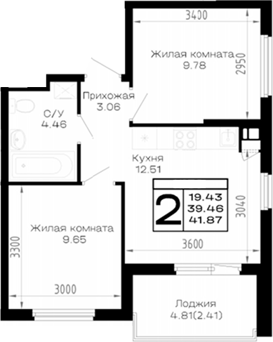 Продается 2-комн. квартира, 39.46 м²