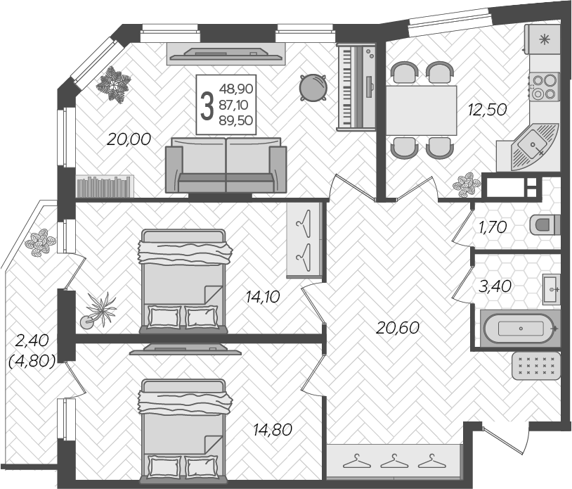 Продается 3-комн. квартира, 87.1 м²