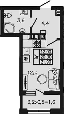 Планировка 20.3 м²
