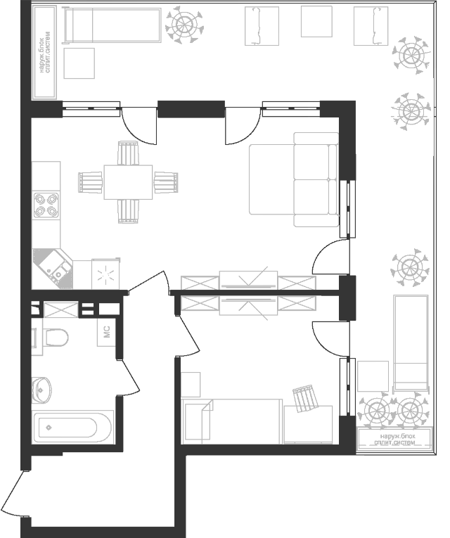 Планировка 46.55 м²