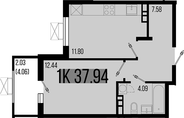 Продается 1-комн. квартира, 35.91 м²