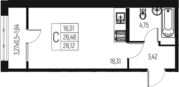 Планировка 26.48 м²