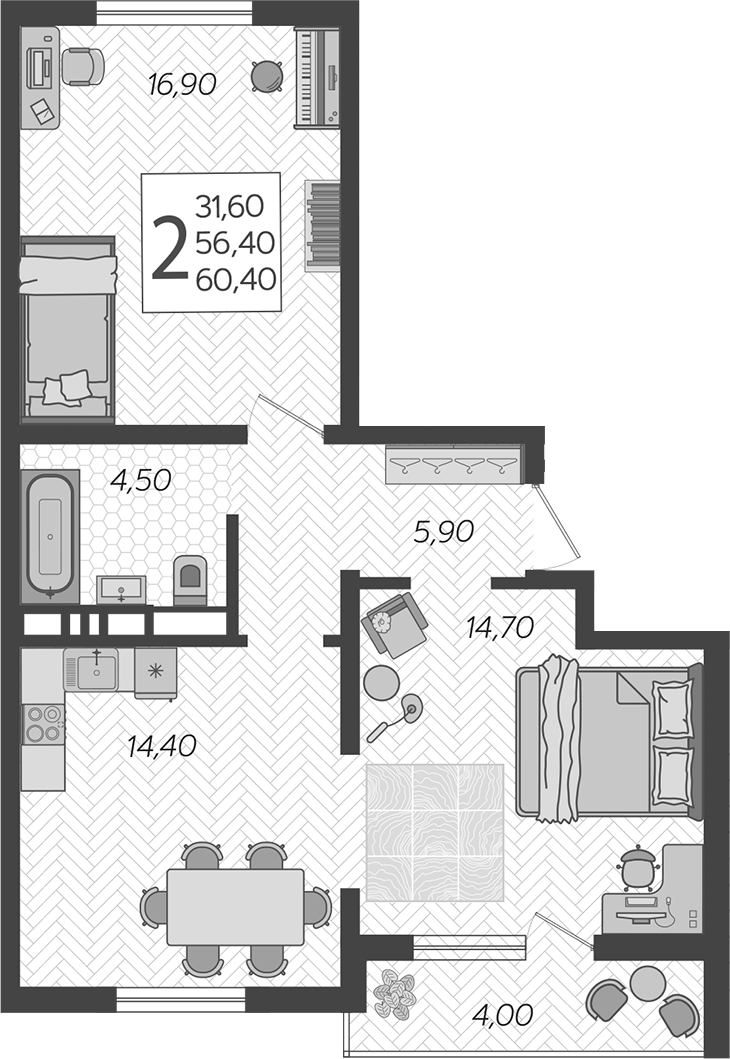 Планировка 56.4 м²