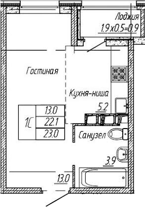 Планировка 22.1 м²