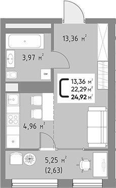 Планировка 22.29 м²