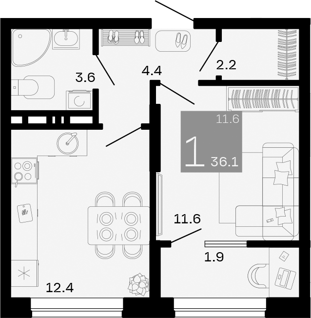 Продается 1-комн. квартира, 34.2 м²