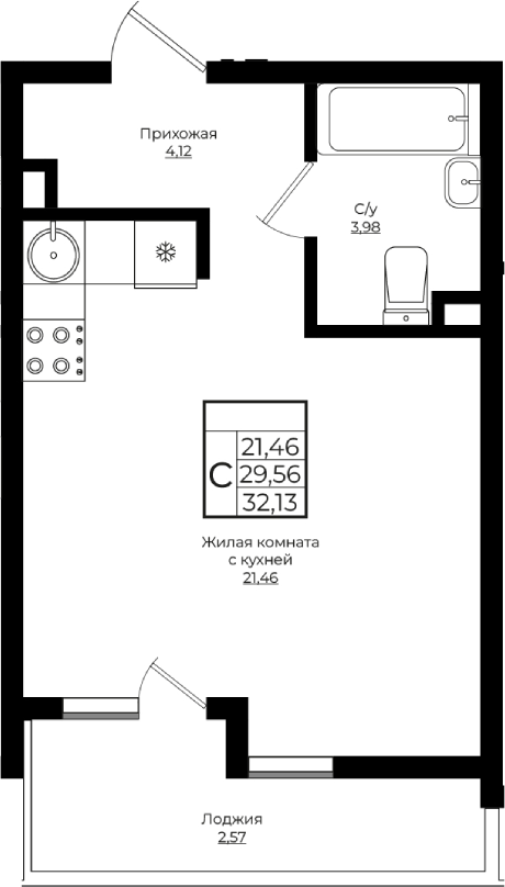 Продается 1-комн. квартира, 29.56 м²