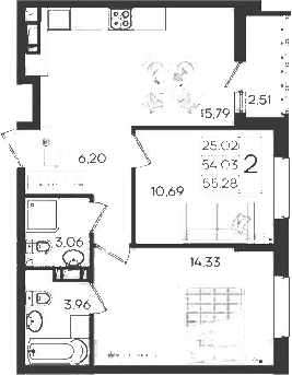 Планировка 54.03 м²