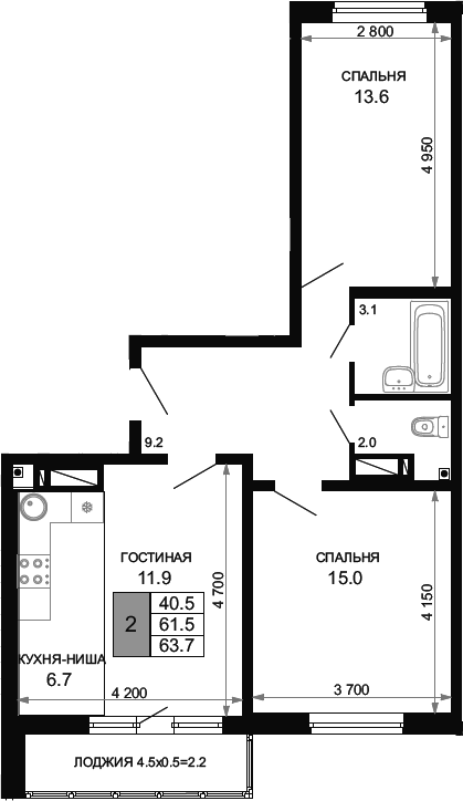 3-комн. · 61.5 м²