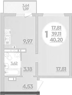 Планировка 39.11 м²
