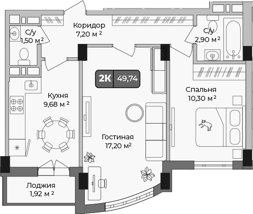 Продается 2-комн. квартира, 48.78 м²