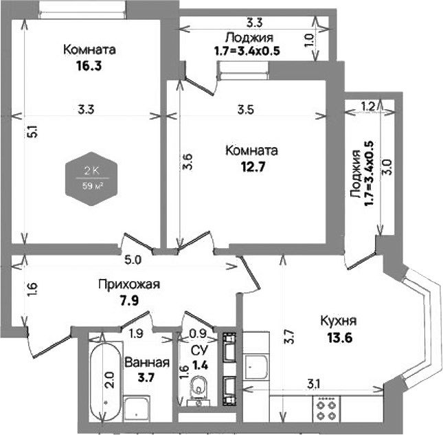Продается 2-комн. квартира, 55.6 м²