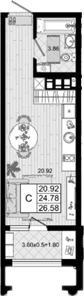 Планировка 24.78 м²