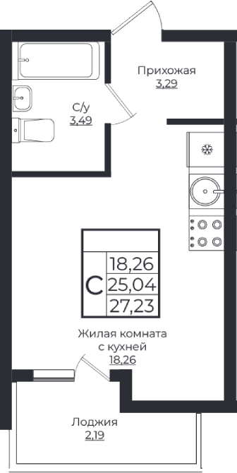 Продается 1-комн. квартира, 25.04 м²