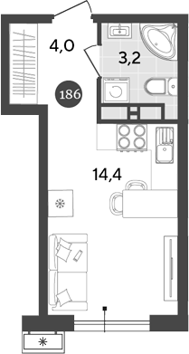 Планировка 21.6 м²