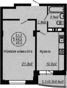 Планировка 46.95 м²