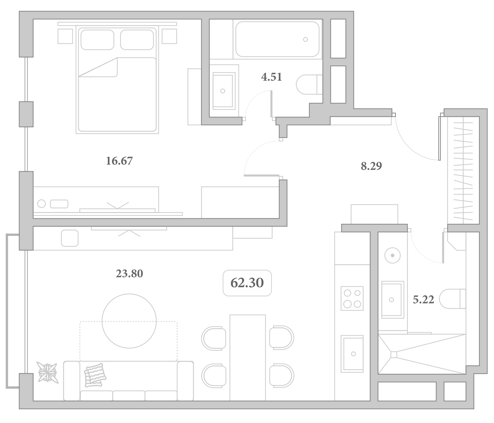 Продается 2-комн. квартира, 58.49 м²