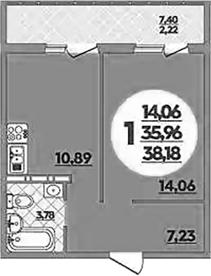 Продается 1-комн. квартира, 35.96 м²
