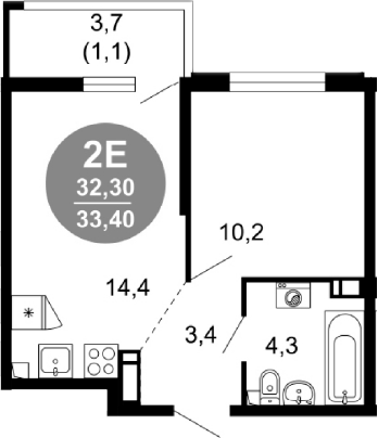 Продается 2-комн. квартира, 32.3 м²