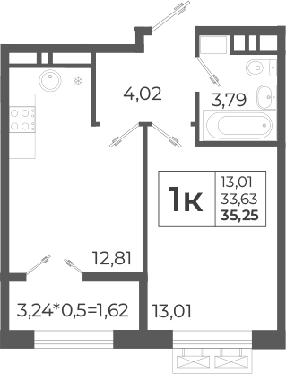 Планировка 35.93 м²
