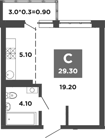 Планировка 28.4 м²