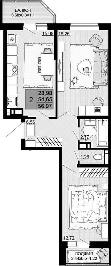 Планировка 54.65 м²
