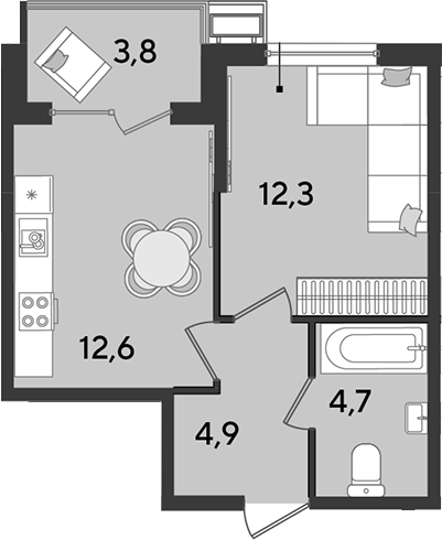 Продается 1-комн. квартира, 34.5 м²