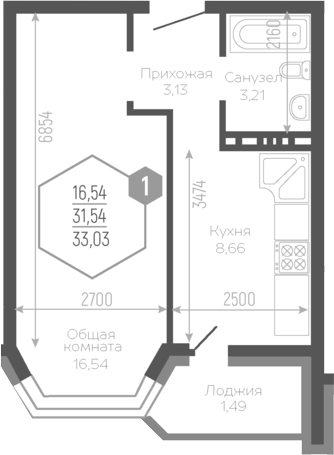 Планировка 31.41 м²