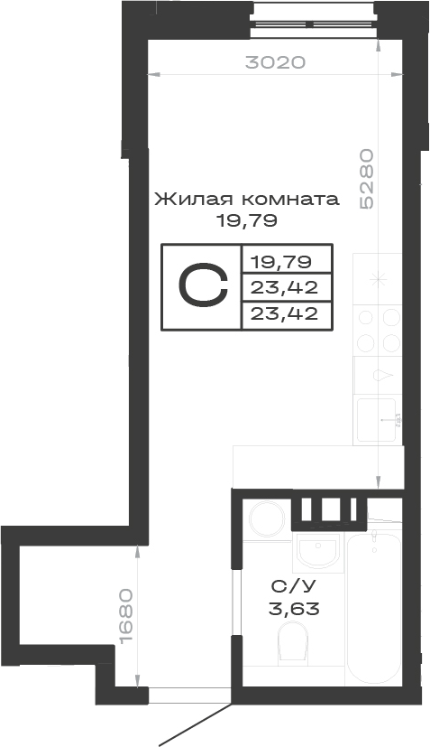 Планировка 23.42 м²