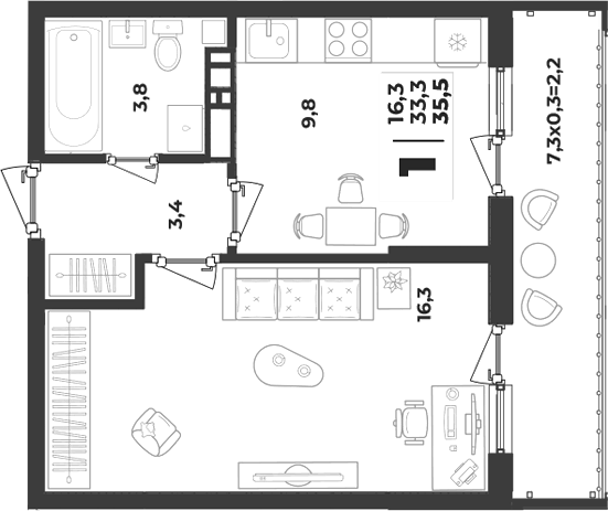 Продается 1-комн. квартира, 33.3 м²