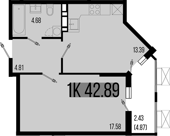 Продается 1-комн. квартира, 40.46 м²