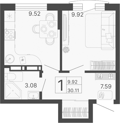 Планировка 30.11 м²