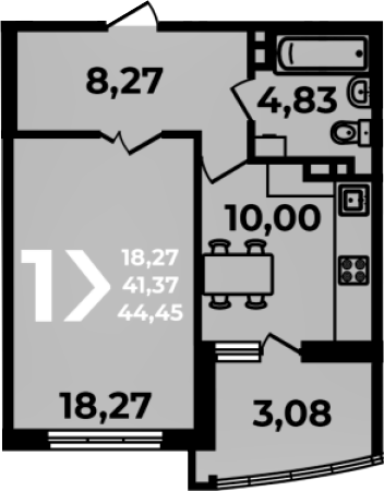 Планировка 41.37 м²