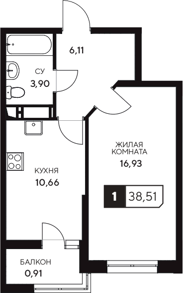 Продается 1-комн. квартира, 37.6 м²