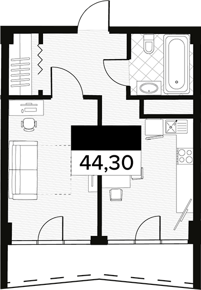 Планировка 44.3 м²