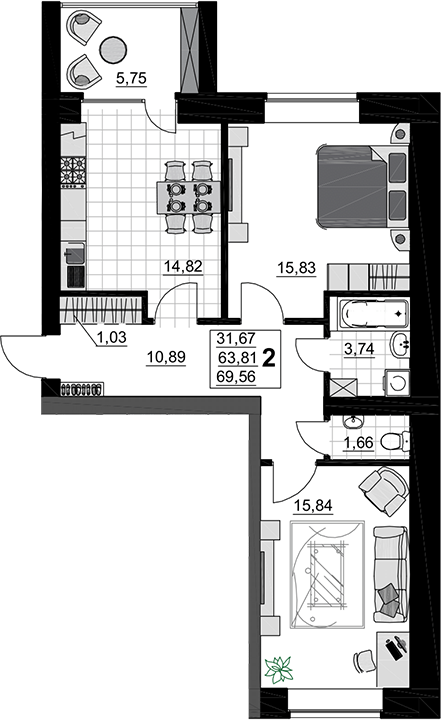 Планировка 63.81 м²
