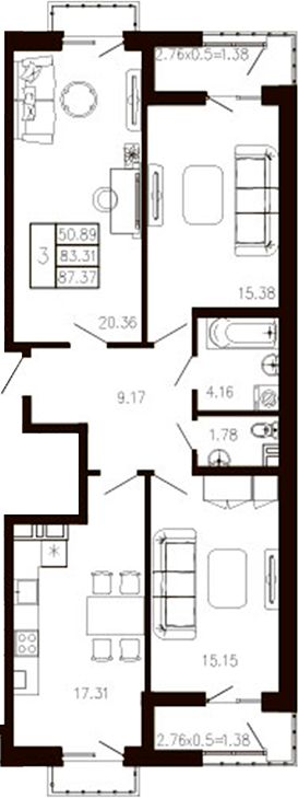 Продается 3-комн. квартира, 84.14 м²