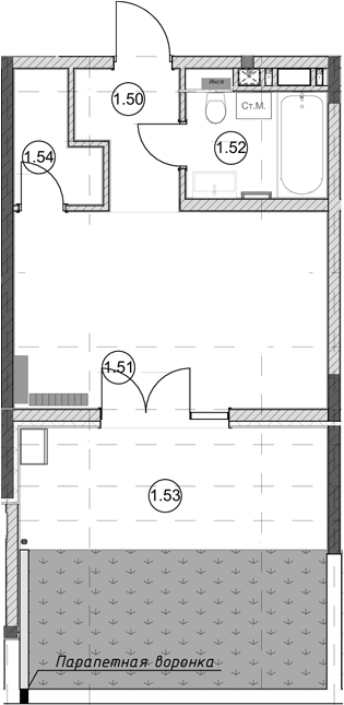 Студия · 28.6 м²